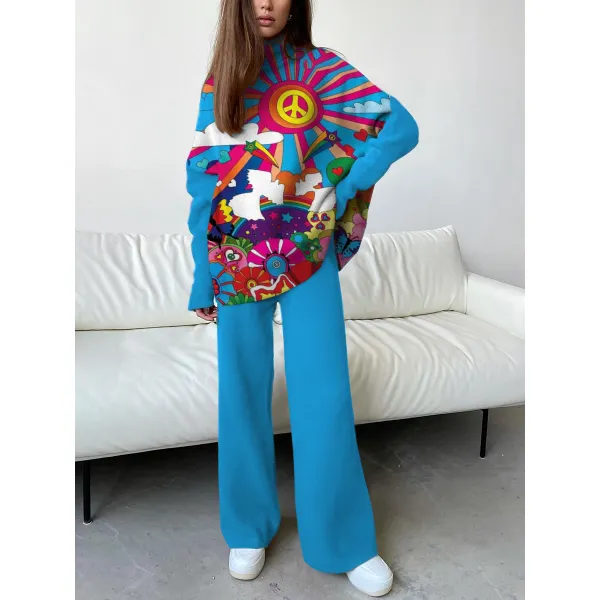 Women's Trendy Painted Colorblock Print Drop Shoulder Doll Sleeve Suit - Seeklit.com 