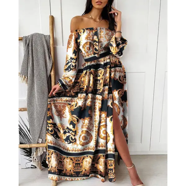 Women's Casual Bohemian Style Slit Print Dress - Seeklit.com 