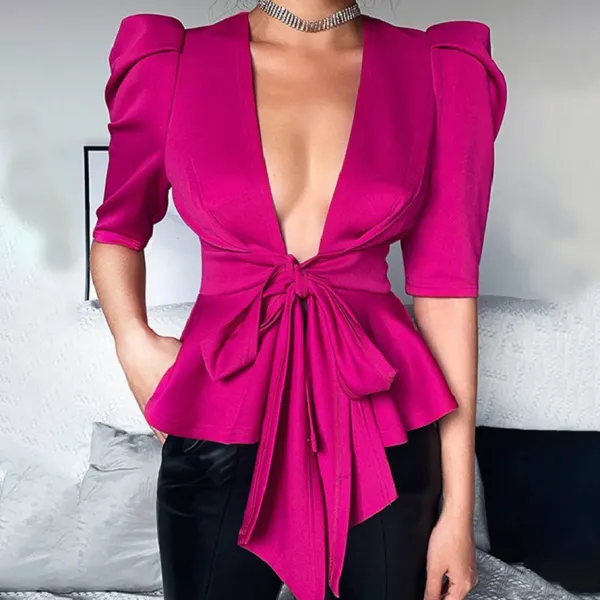 Fashion Bow Tie V-neck Shirt - Senttea.chimpone.com 