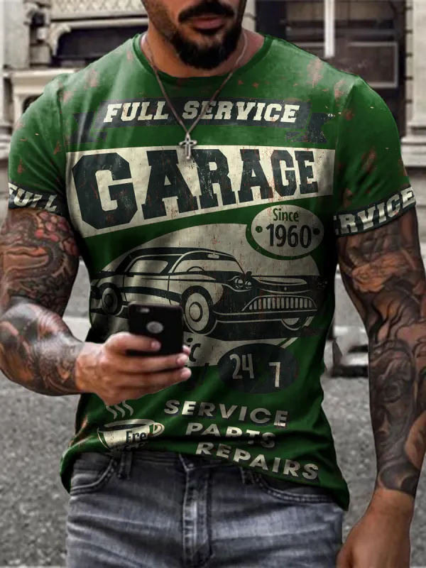 Retro Service Area Car Repair Print T-shirt - Oasisjoy.com 