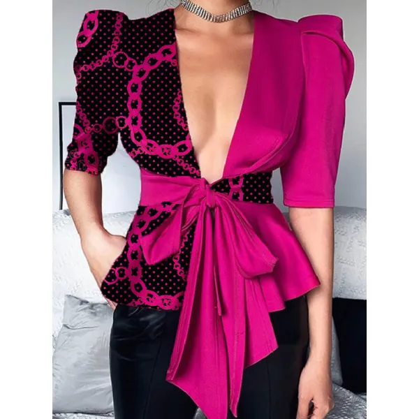 Ladies Elegant Polka Dot Bow Shirt - Seeklit.com 