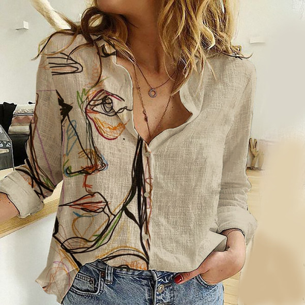 Fashion Abstract Line Print Shirt Only AED130.31 - Anystylish.com 