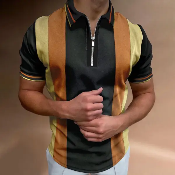 Silk Texture Striped Stitching Polo Shirt - Menilyshop.com 