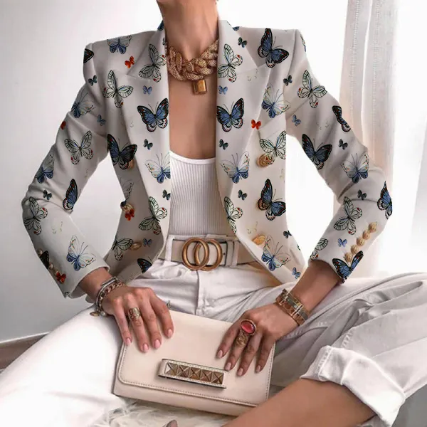 Women's Elegant Half Gold Zipper Print Blazer - Seeklit.com 