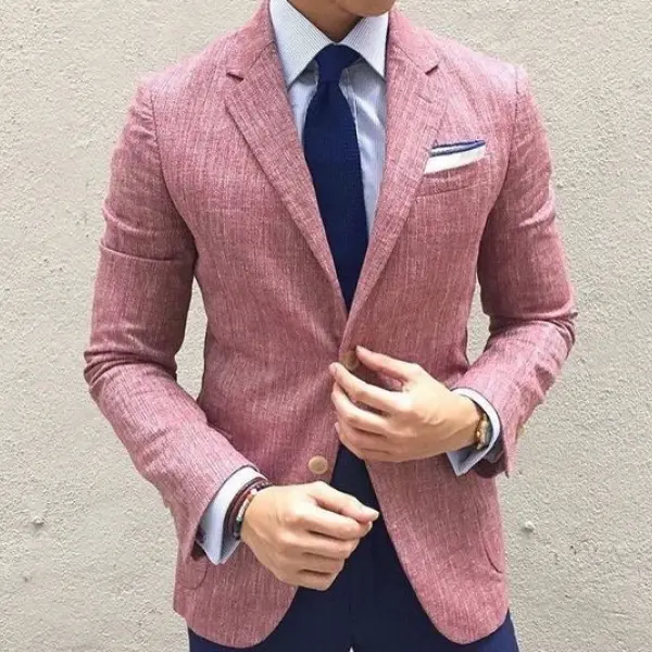 Men's Business Casual Evening Fit Cotton And Linen Linear Suit - Fineyoyo.com 