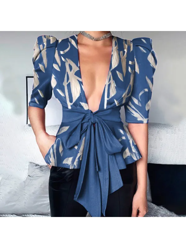 Fashionable and elegant satin full-width printed waist top - Anystylish.com 