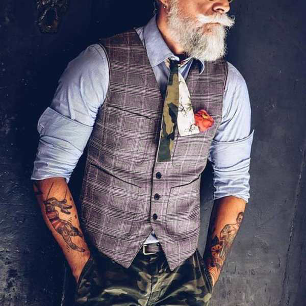 Temperament British Style V neck Single Row Button Patch Pocket Slim Vest