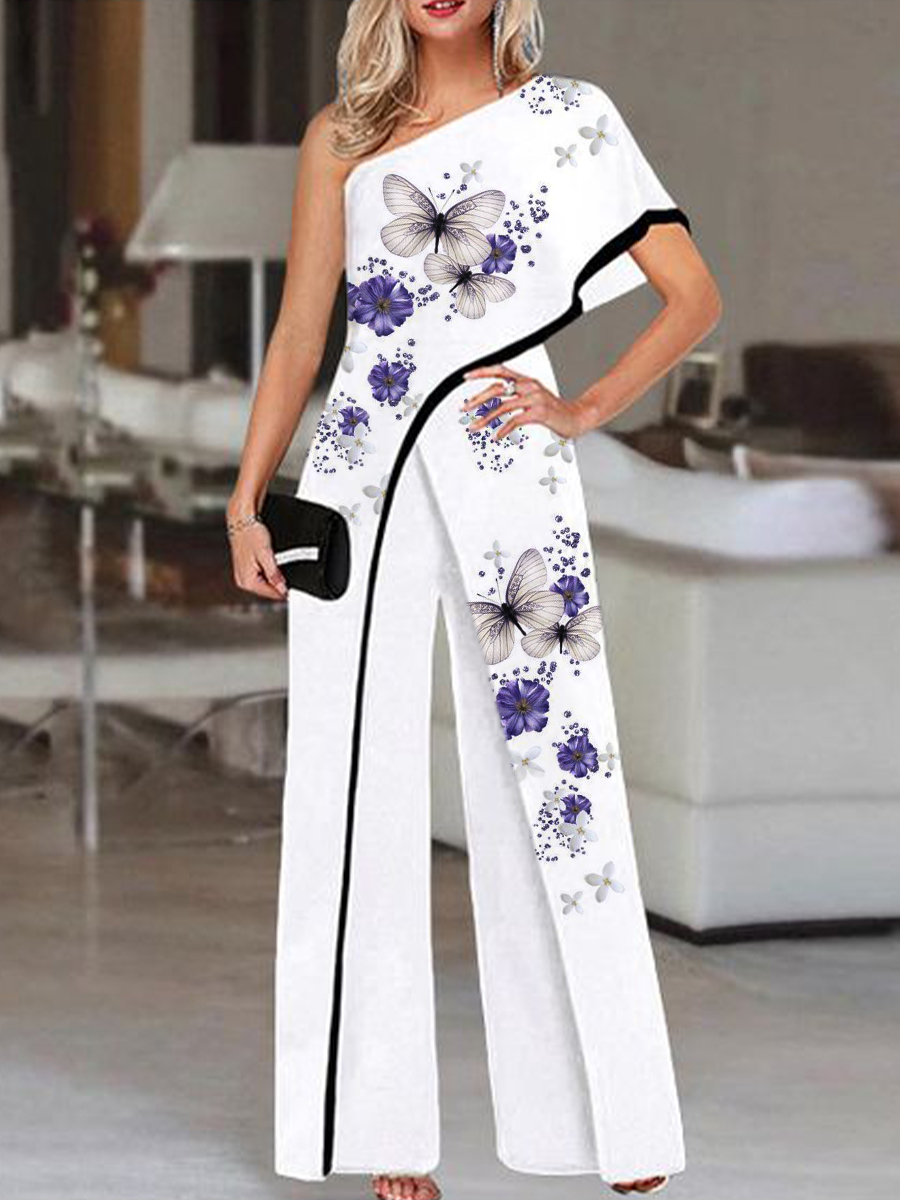Fashion Floral Print One shoulder Jumpsuit For Ladies