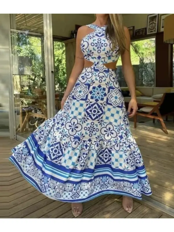 Elegant Holiday Romantic Printed Dress - Anystylish.com 