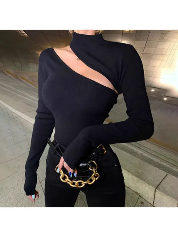 Ladies Sexy Street Style Turtleneck Hollow Knit Sweater - Anystylish.com 
