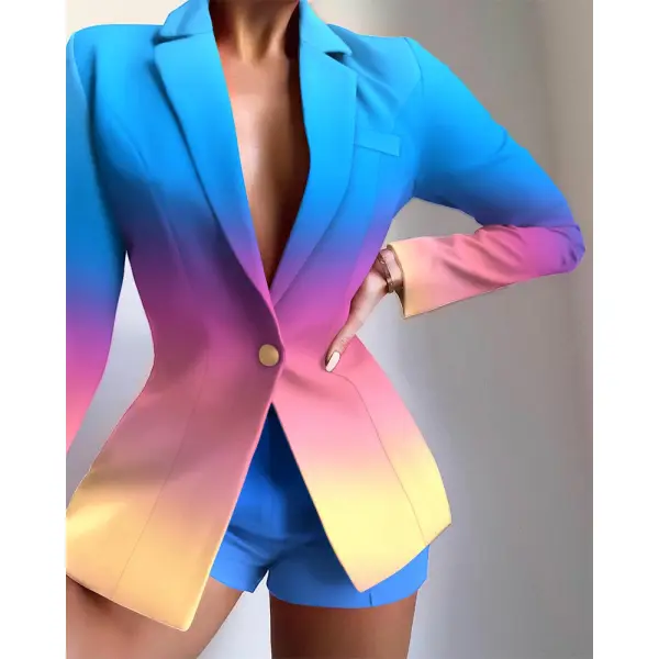 Women's Gradient Color Lapel Button Small Suit - Seeklit.com 