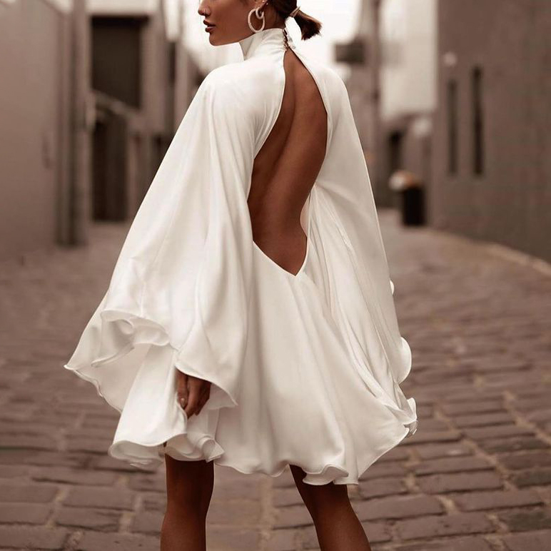 Fashion Stand up Collar Halter Sleeve Mini Skirt