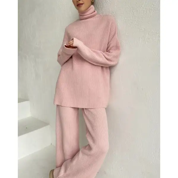 Ladies' Simple Pink Turtleneck Woolen Suit - Seeklit.com 