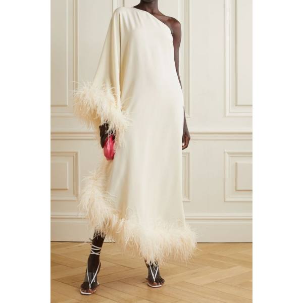 Ladies' Elegant Tencel Draped Feather Dress - Anystylish.com 