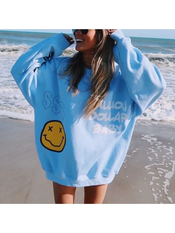 Smiley Letters Printed Sweatshirt - Anystylish.com 
