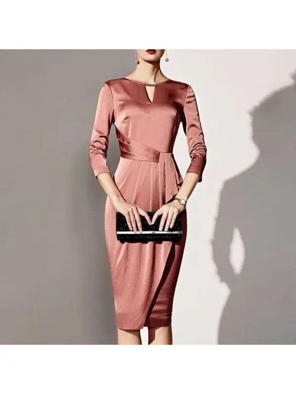Fashion Solid Color Satin Dress - Minicousa.com 