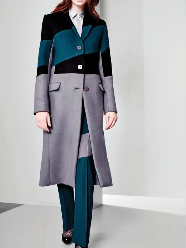 Ladies' Elegant Formal Geometric Color Stitching Wool Coat - Anystylish.com 