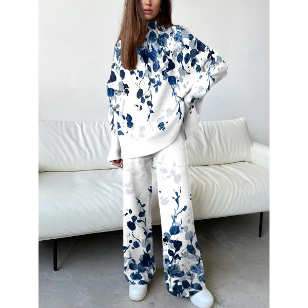 Women's Elegant Blue Gradient Floral Print Suit - Anystylish.com 