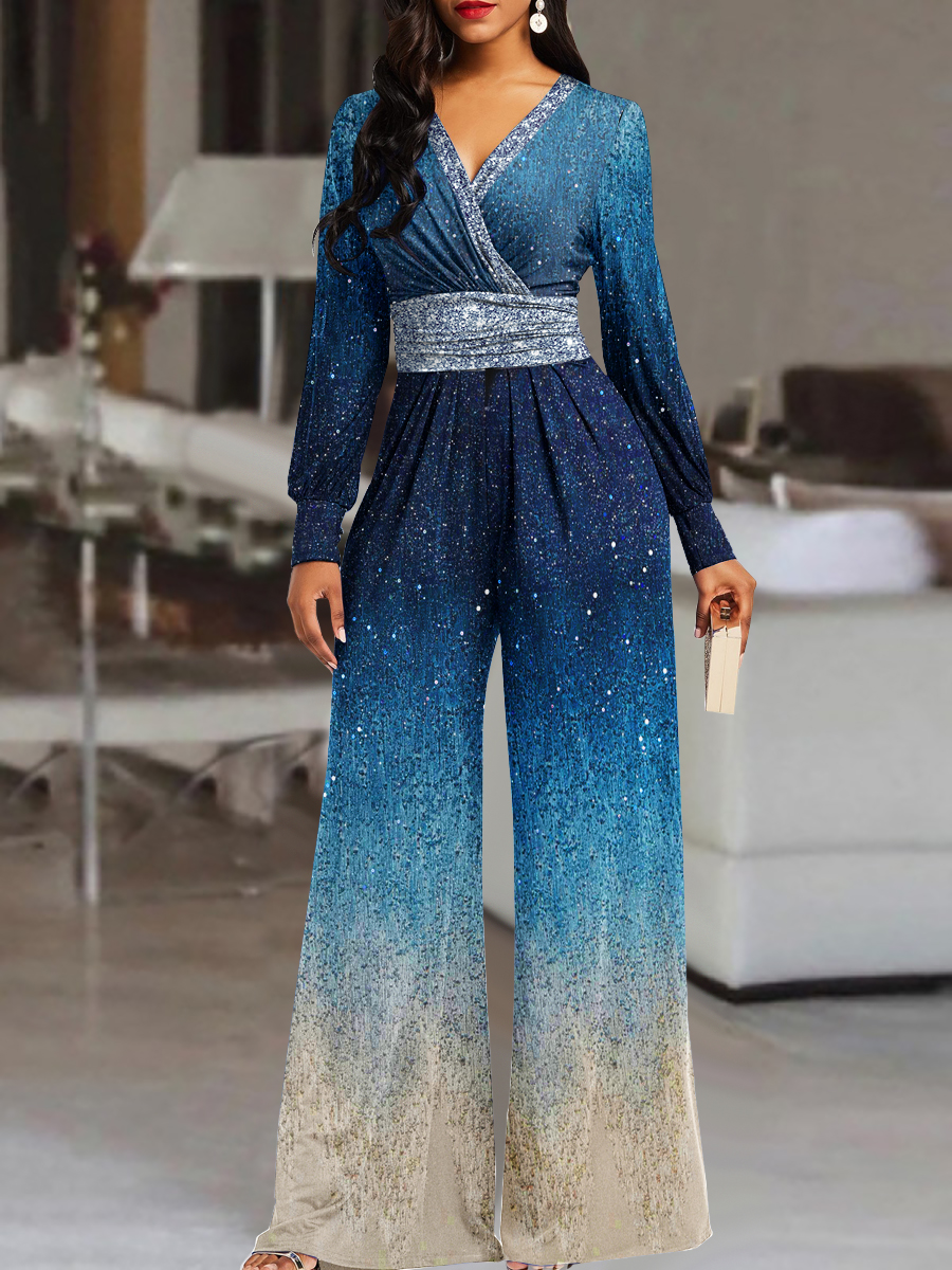 Fashion Blue Elegant Holiday Casual Jumpsuit Women