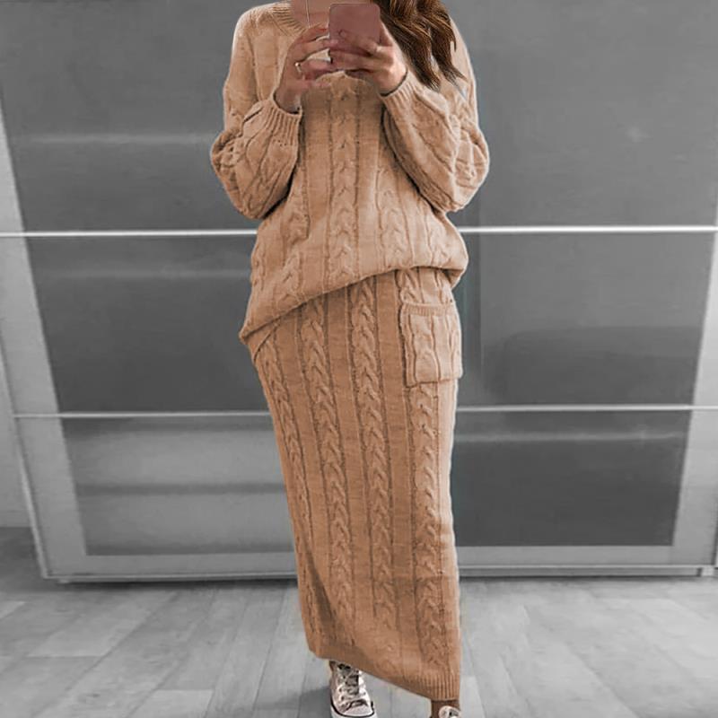 Fashion Solid Stitch Sweater Casual Suit