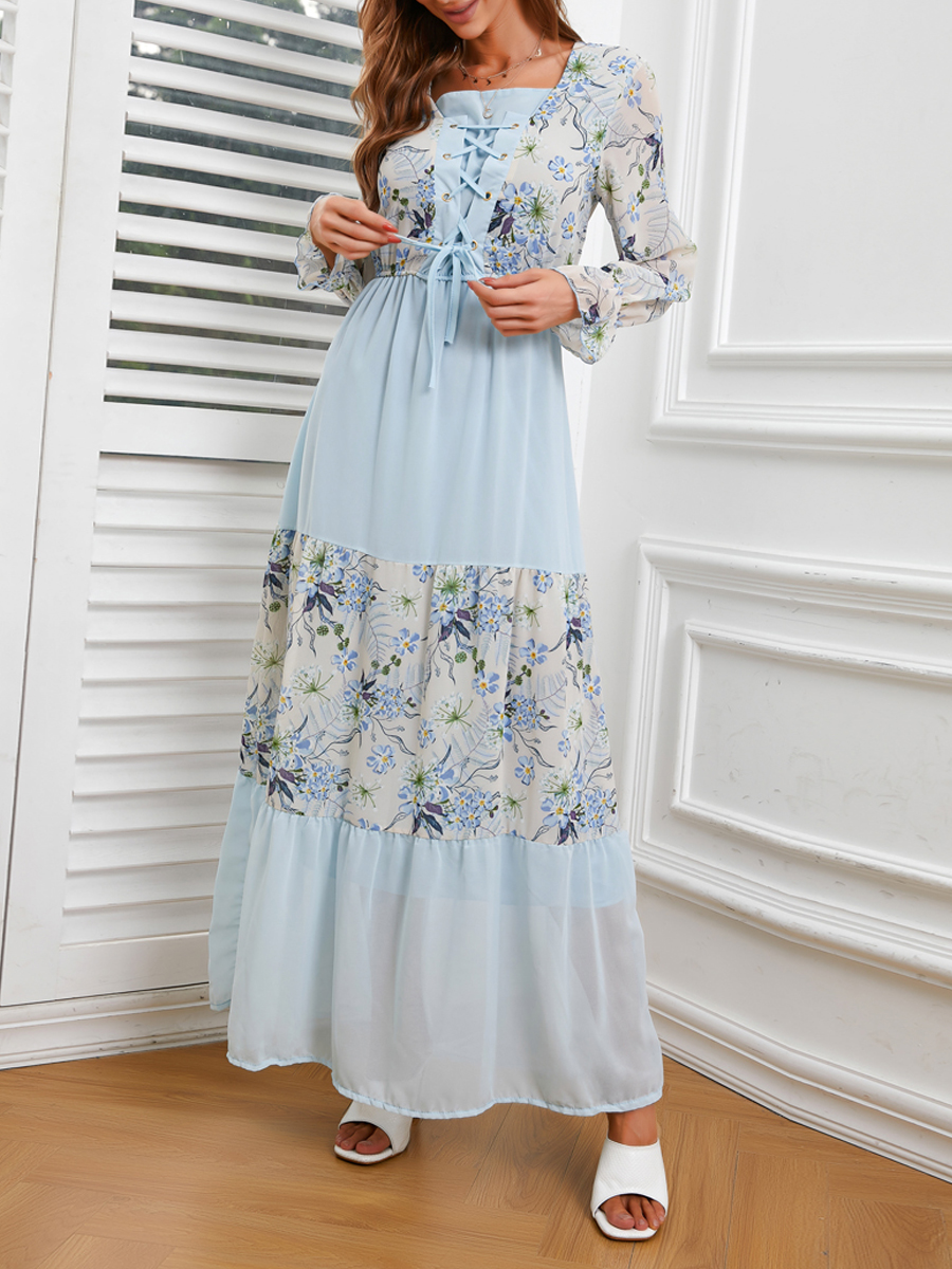 Lady's Elegant Floral Printed Chiffon Dress