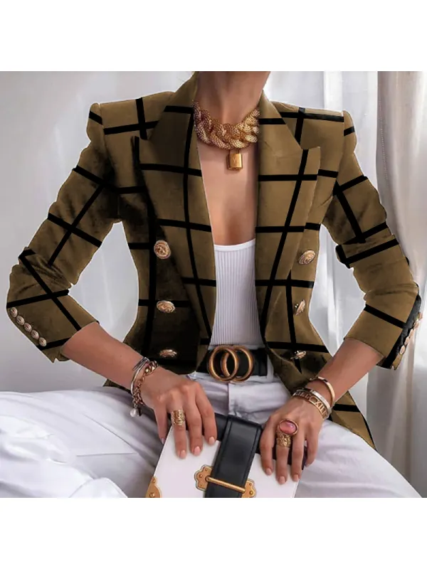 Vintage Plaid Metal Button Suit - Anystylish.com 