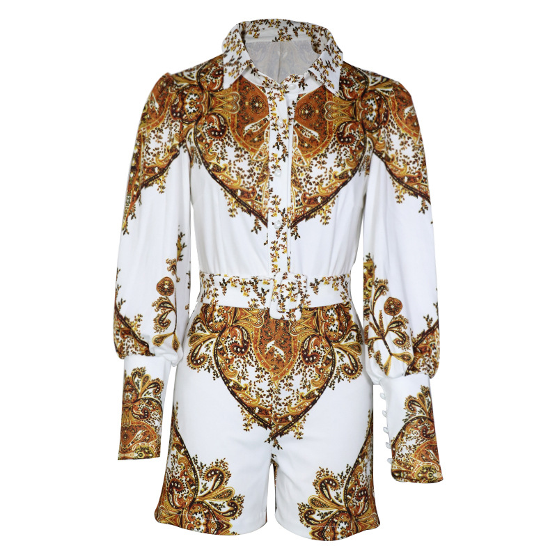 Women's Print Fashion Long Sleeve Shorts Casual Jumpsuit