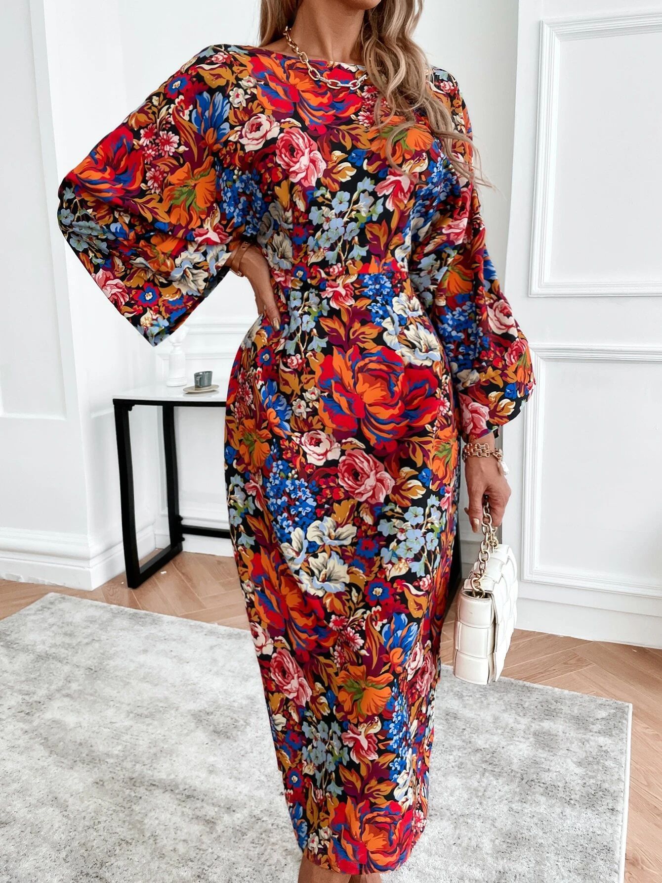 Printed Red Elegant Commuter Dress