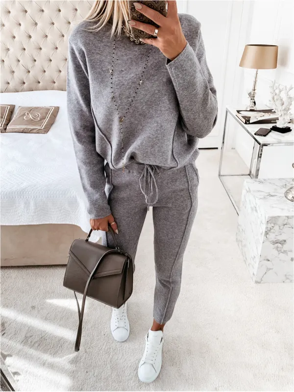 Fashion Long Sleeve Pocket Trousers Casual Two Piece Set - Anystylish.com 