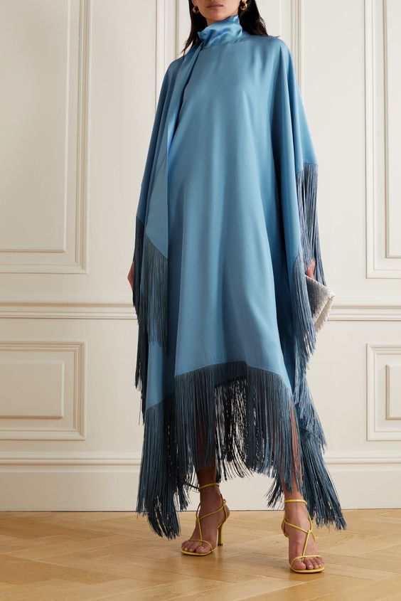 Women's Elegant Simple Sapphire Blue Silk Tassel Loose Dress Long Dress