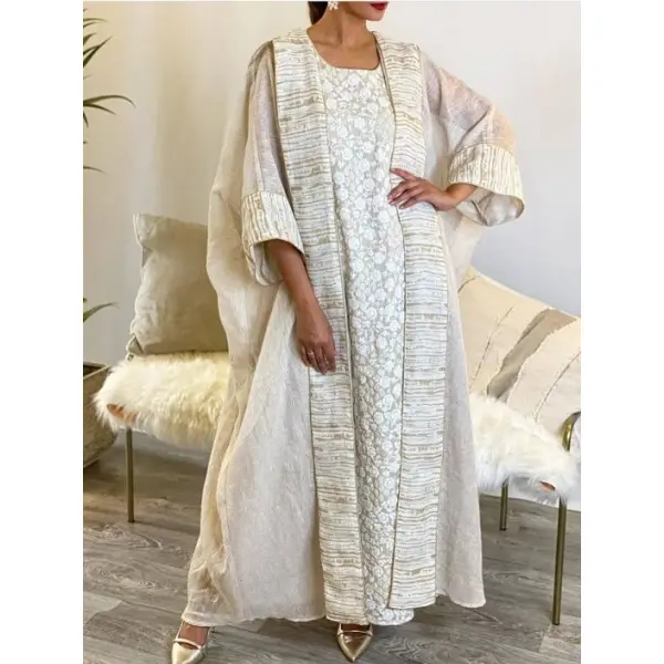 Women's Elegant Gorgeous Print Patchwork Cotton Linen Loose Long Dress - Seeklit.com 