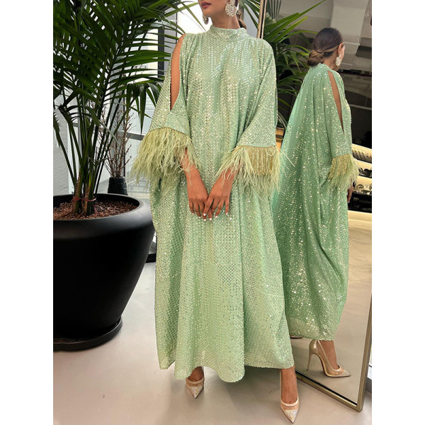Women's Fashion Ramadan Sequins One Shoulder Holiday Kaftan Dress - Anystylish.com 