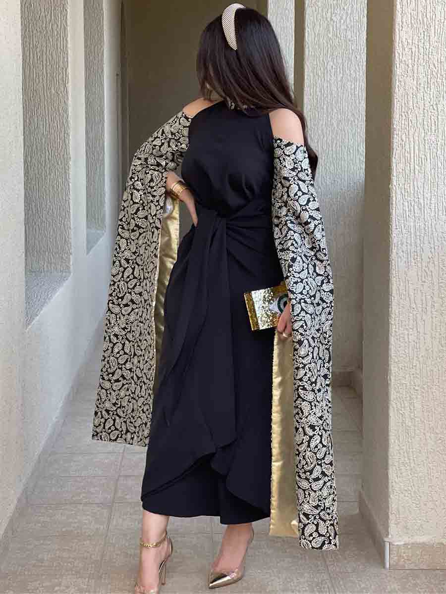 Women's Holiday Ramadan Off Shoulder Print Kaftan Dress