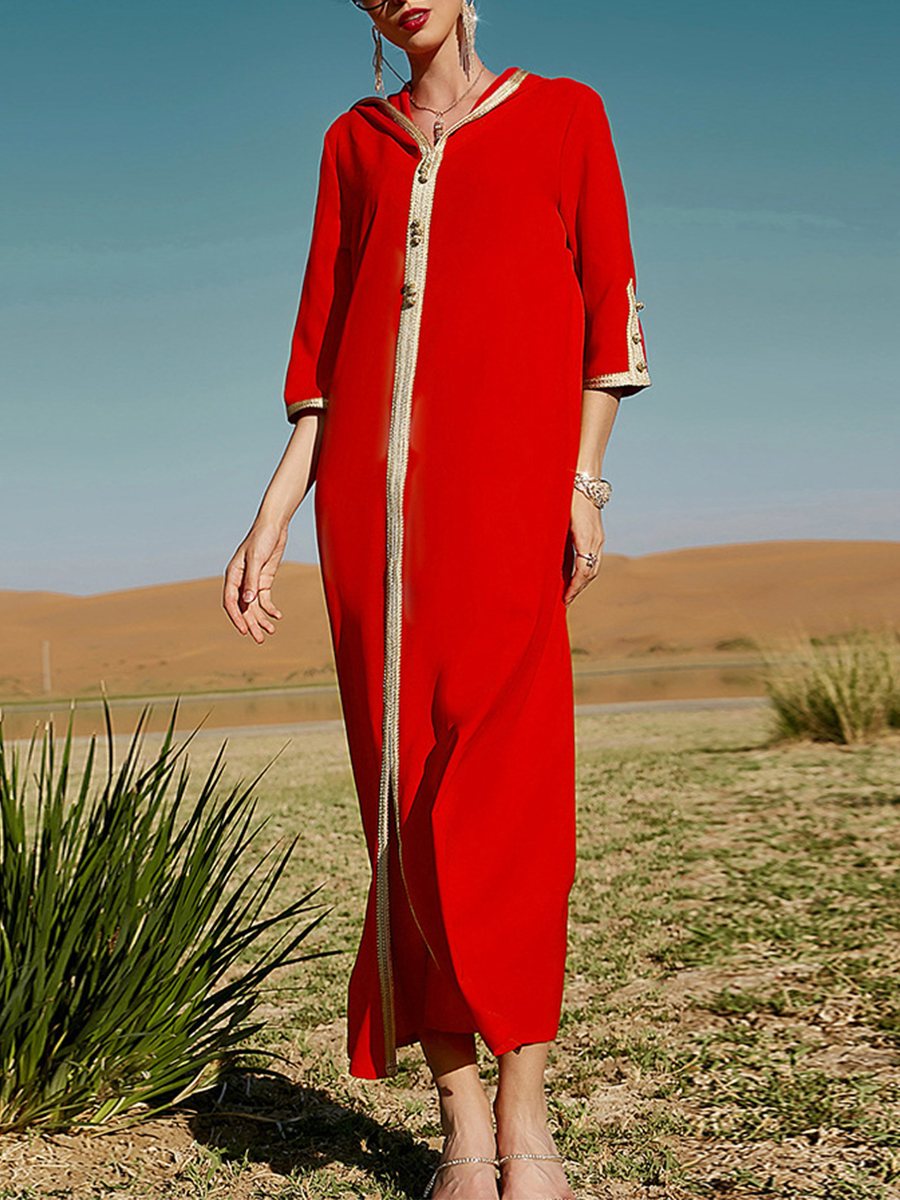Ladies Elegant Hooded Webbing Half Sleeve Casual Ramadan Dress