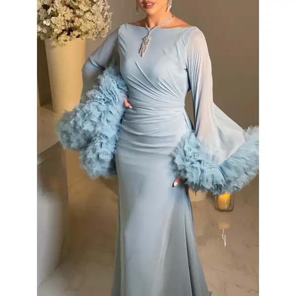 Women's Fashion Elegant Tulle Chiffon Flared Sleeve Slim Long Dress - Seeklit.com 