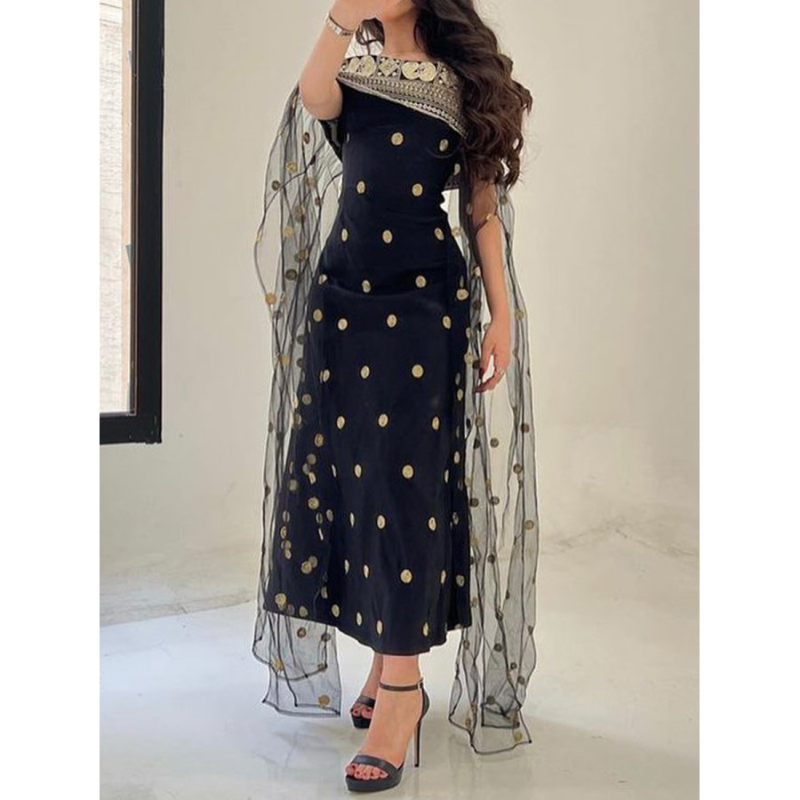 

Vestido De Fiesta De Cena De Tul Estampado Con Hombros Descubiertos Elegante Para Mujer