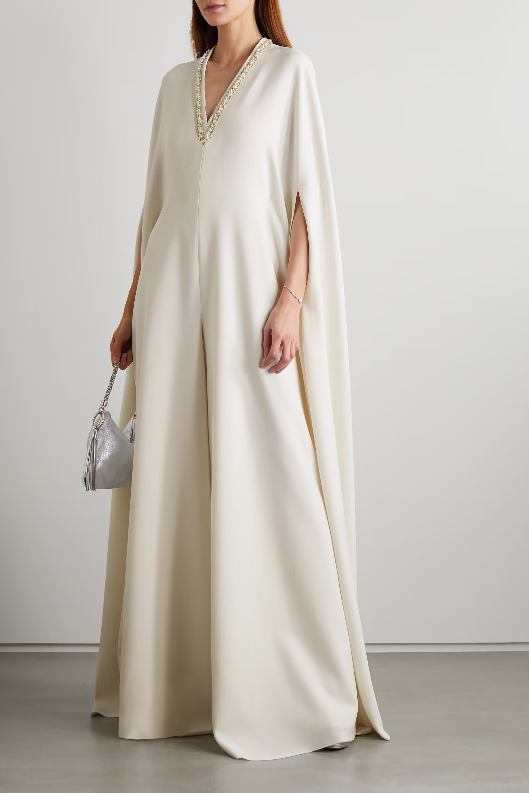 Women's Elegant Cape Embellished Crepe Party Evening Jumpsuit