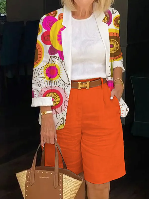 Women's Fashion Casual Floral Print Suit Straight Fit - Anystylish.com 