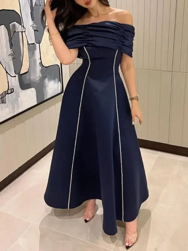Women's Fashion Elegant Pleated One-Shoulder A-Shaped Dress Dress - Anystylish.com 
