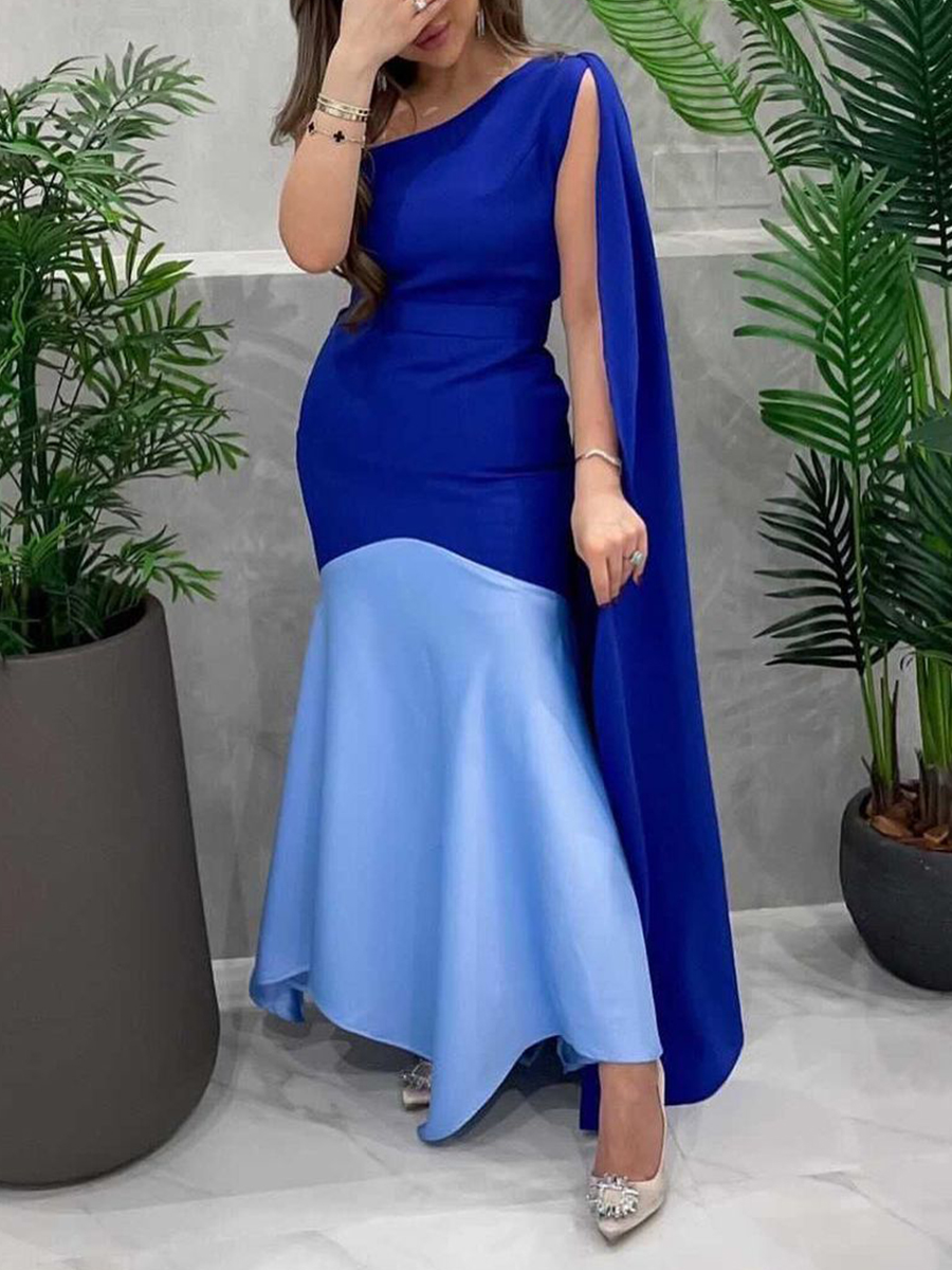 Ladies Elegant Contrast Color Fashion Dinner Party Festive Dress
