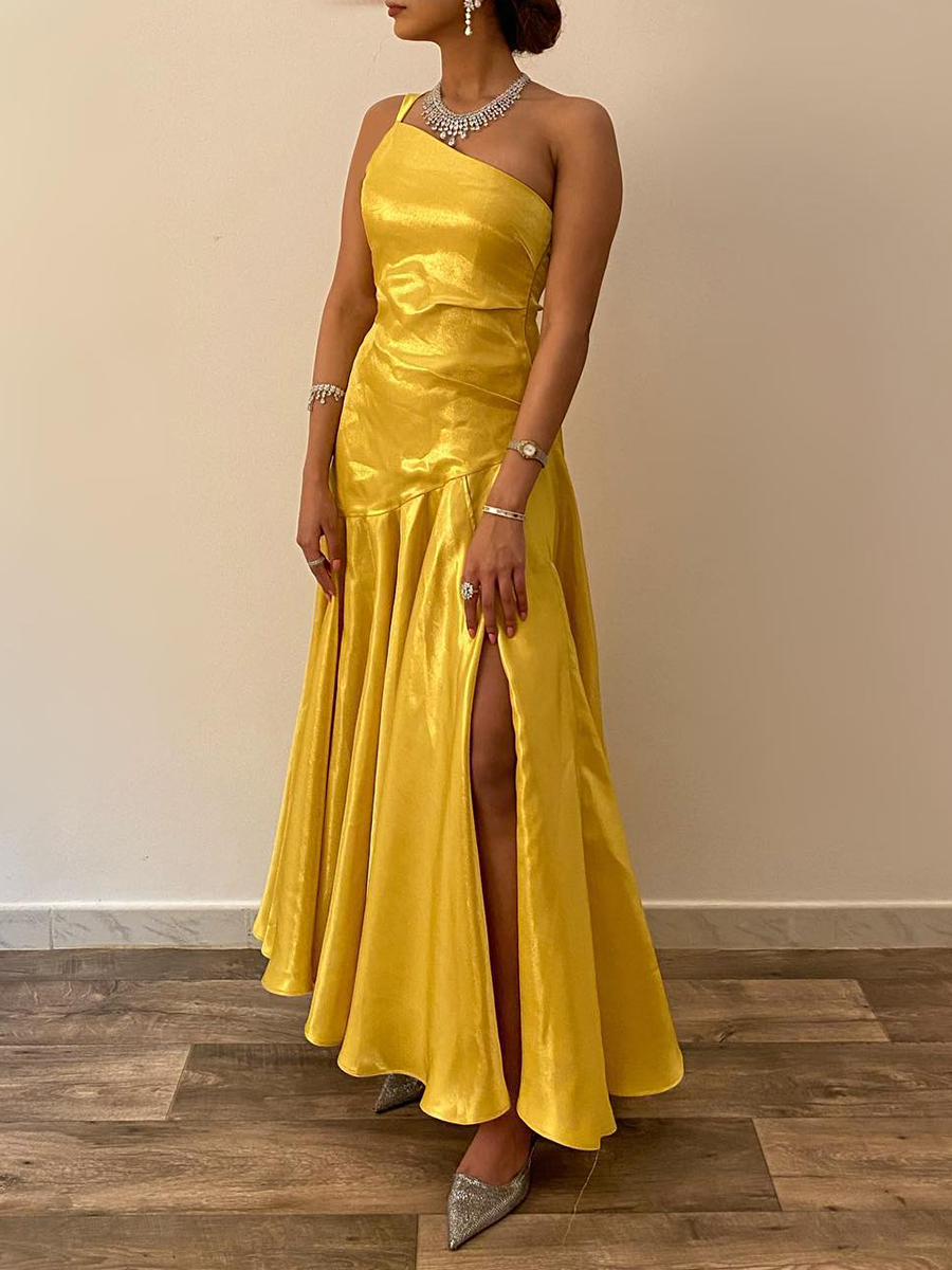 Ladies Elegant Off Shoulder One Side Party Party Festive Split Evening Dress Party Dress