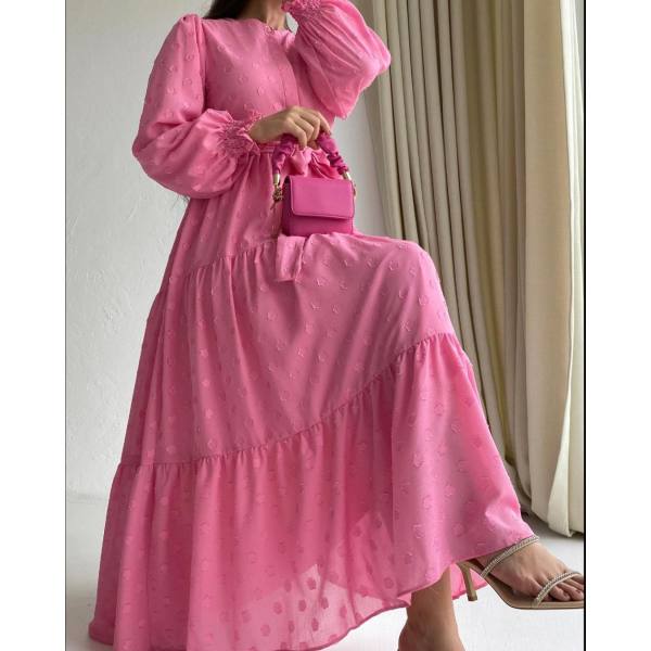 Ladies Elegant Round Neck Lantern Sleeves Casual Vacation Everyday Party Dress Only AED190.62 - Anystylish.com 