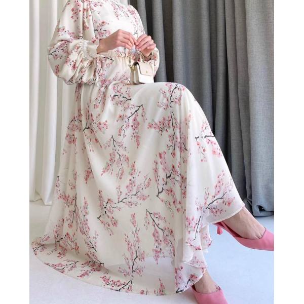 Ladies Floral Print Balloon Sleeve Casual Vacation Everyday Party Dress Only AED216.00 - Anystylish.com 