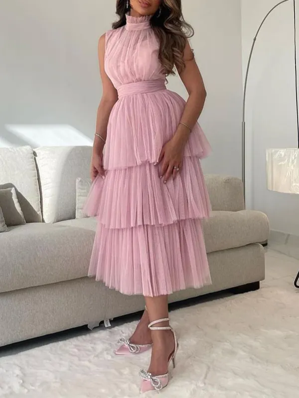 Ladies Elegant Organza Pleated Fashion Festive Party Dress - Anystylish.com 