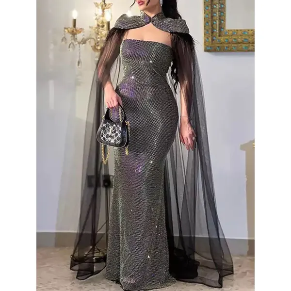 Ladies Elegant Fashion Dinner Party Low Neck Laser Tube Top Dress - Seeklit.com 