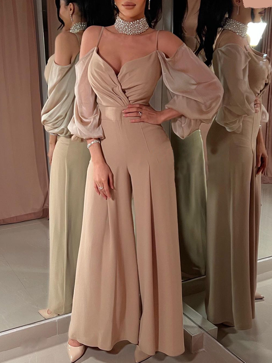 Ladies Elegant Fashion Party Dinner Tulle Panel Sling Jumpsuit