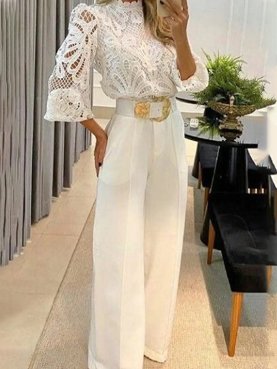 Ladies Elegant Fashion Dinner Party Festive Lace Panel Jumpsuit