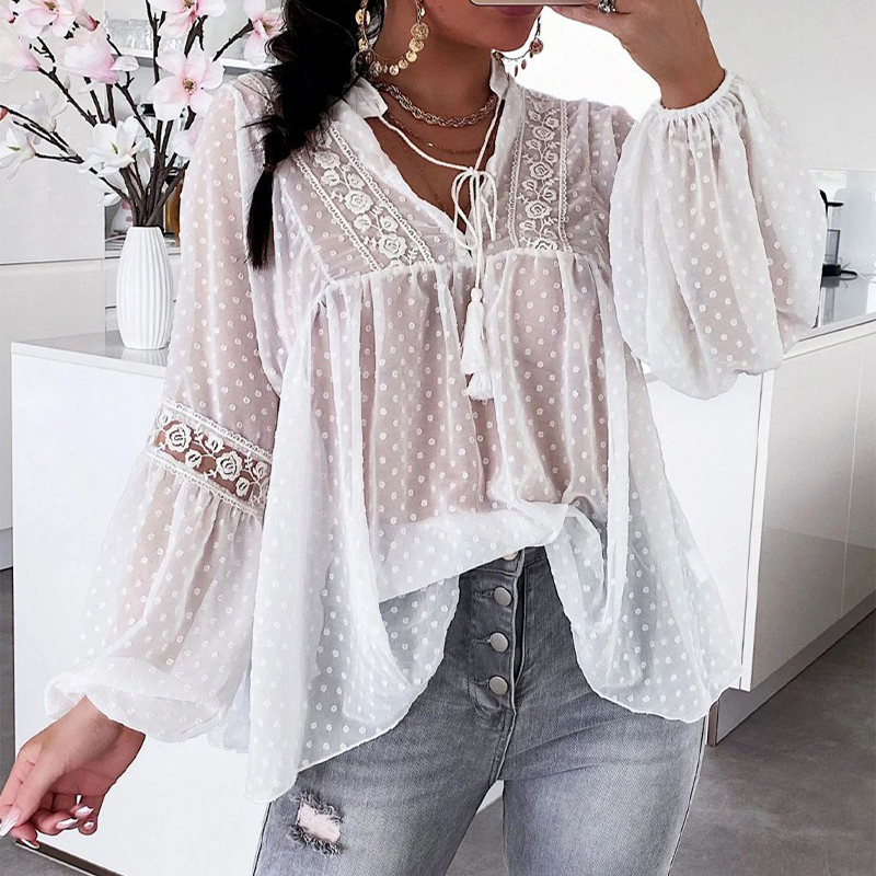 Girls Elegant Fashion Festive Party Daily Casual Lace Shirts