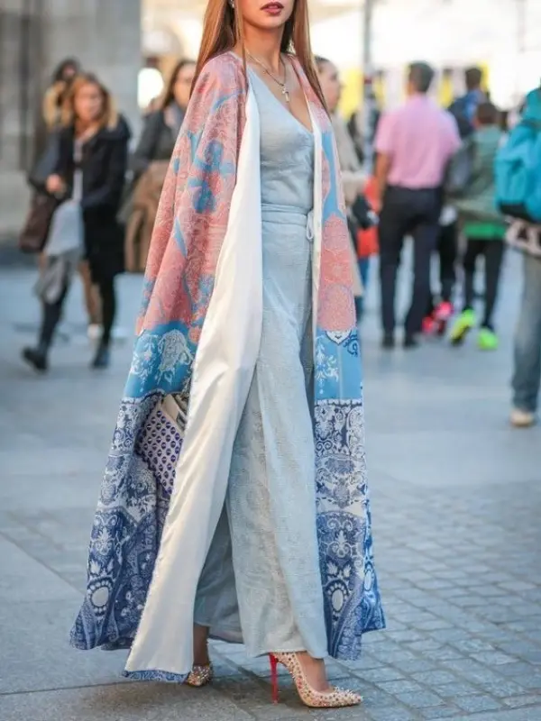 Women's Fashion Retro Printed Red And Blue Patchwork Casual Cardigan - Anystylish.com 