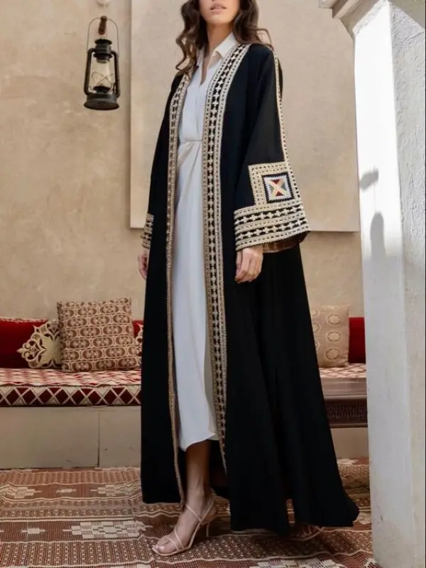 Women's Elegant Bronze Ribbon Print Loose Long Sleeve Cardigan - Anystylish.com 